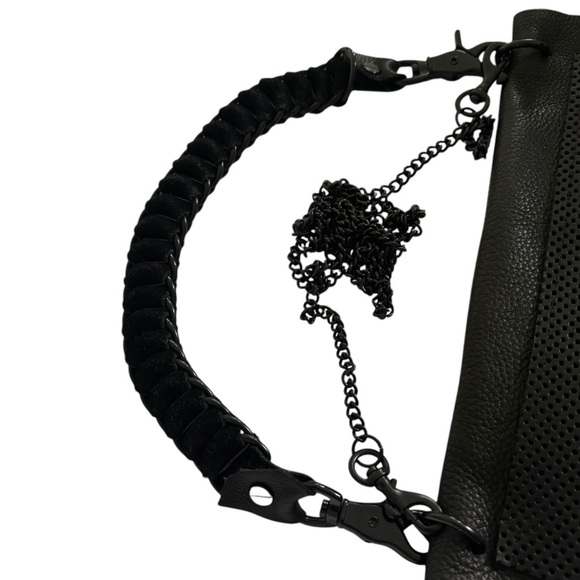 Convertible Black Leather Crossbody Bag Braided Chain Shoulder Bag Purse - Picture 7 of 14